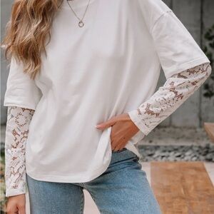 Women's White Lace Sleeve Top